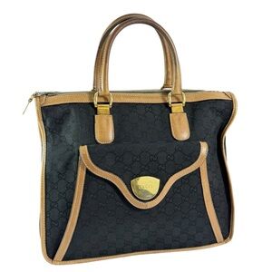 70'S Hard to Find GUCCI Vintage Black GG Canvas Satchel Bag Made in Italy